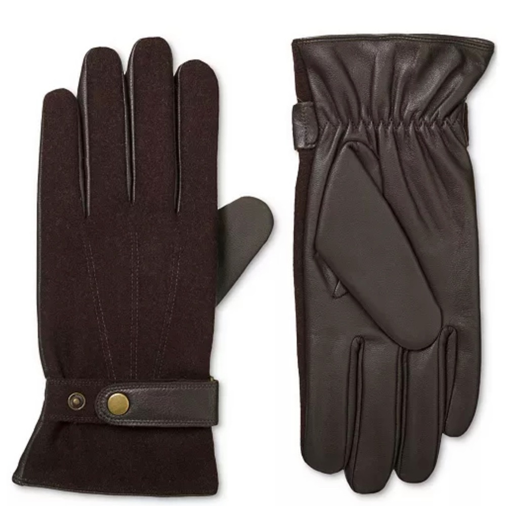 Isotoner Men’s Brown Flannel & Leather Glove size XL